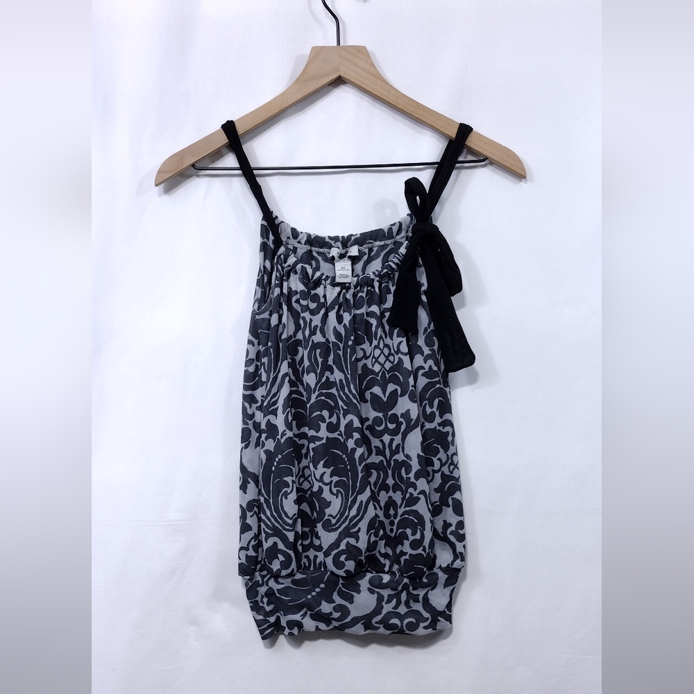 WHBM Floral Tank Top Women's XS Black Gray Cottagecore Peasant Retro 90s Y2K